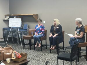 Panel: Building Your Network and Resume. Advocate and policymaker Lisa Heddens (left) and former candidate for Iowa House Sarah Smith (middle) fielded questions about skills-building for a future run for office. Women’s Caucus board member Barbara Wheelock (right) moderated.