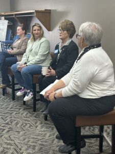 Panel: Women With Campaign Experience. Iowa House Representatives Elinor Levin (far left) and Amy Nielsen (second from left) and County Supervisor Diana Dawley (third from left) shared a wealth of real-world campaign experience including working in a “mans world.” Women’s Caucus Chair Mary Weaver (right) moderated.